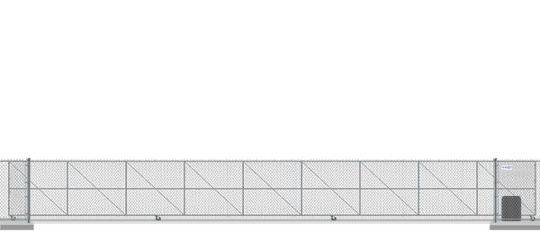 Automated chain link V-Track gate in closed position