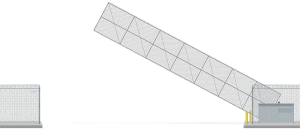 Automated chain link Vertical Pivot gate in open position