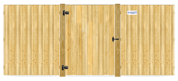 Wood gate in closed position