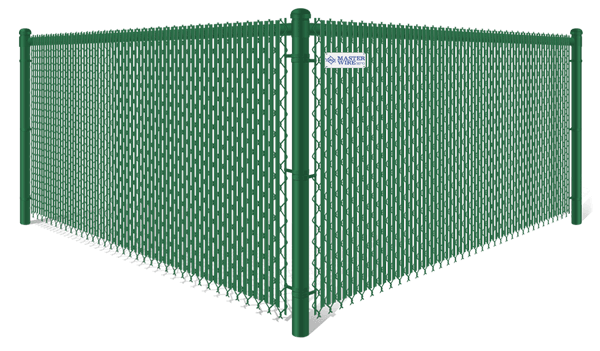 Green chain link fence with green privacy slats in South Jersey