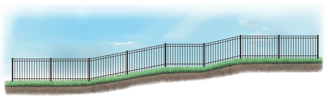 Racked Aluminum fence on uneven ground