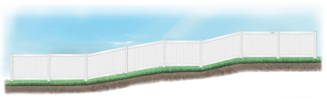 Racked Vinyl fence on uneven ground