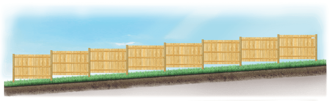 Stepped Wood fence on uneven ground
