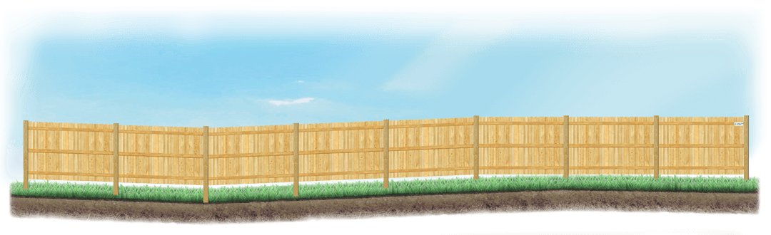 Racked Wood fence on uneven ground