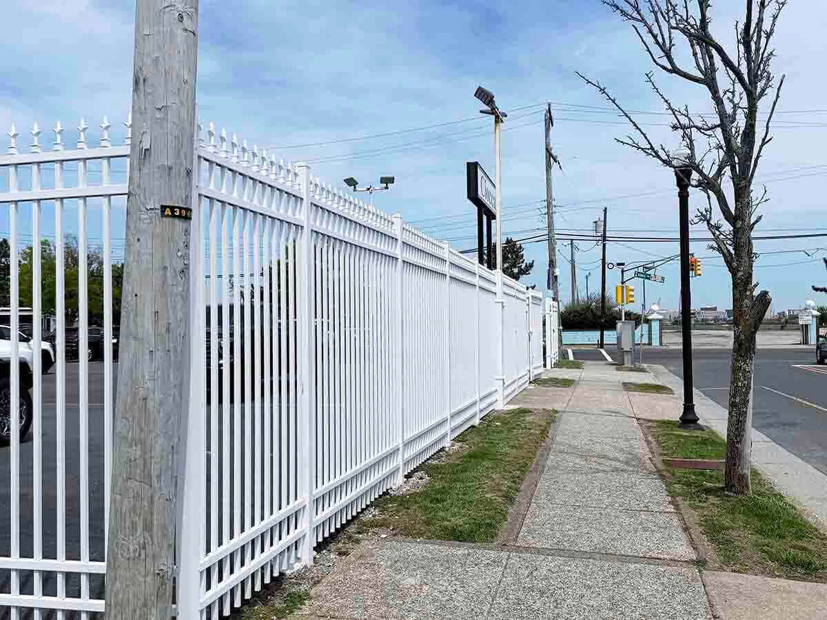 White Ornamental Iron Fence With Decorative Spear Top